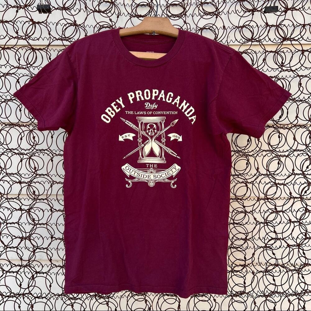 Obey propaganda maroon logo T-shirt MEDIUM